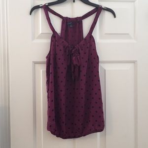 Purple tank with dark purple polka dots